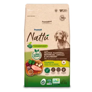 Racao Premier Nattu Caes Filhotes Mandioca 10.1kg frente